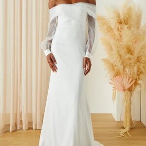 White satin off the shoulder Maxi dress